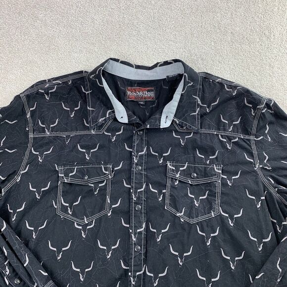 Rock & Roll Shirt Men XXL Steer All Over Print Western Pearl Snap Cowboy Rodeo - Picture 2 of 11